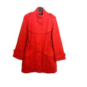 Masca Red Wool Coat Tailored Military Style Button Front Women's Med